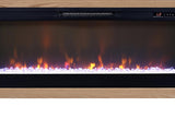 Close-up of the 42-inch electric fireplace insert with flames over crystals