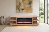 Ortisei Oak Fireplace Media Console as a credenza under a painting