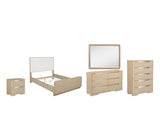 Osimo Light Elm Upholstered Bedroom Set: What's included, 5-piece