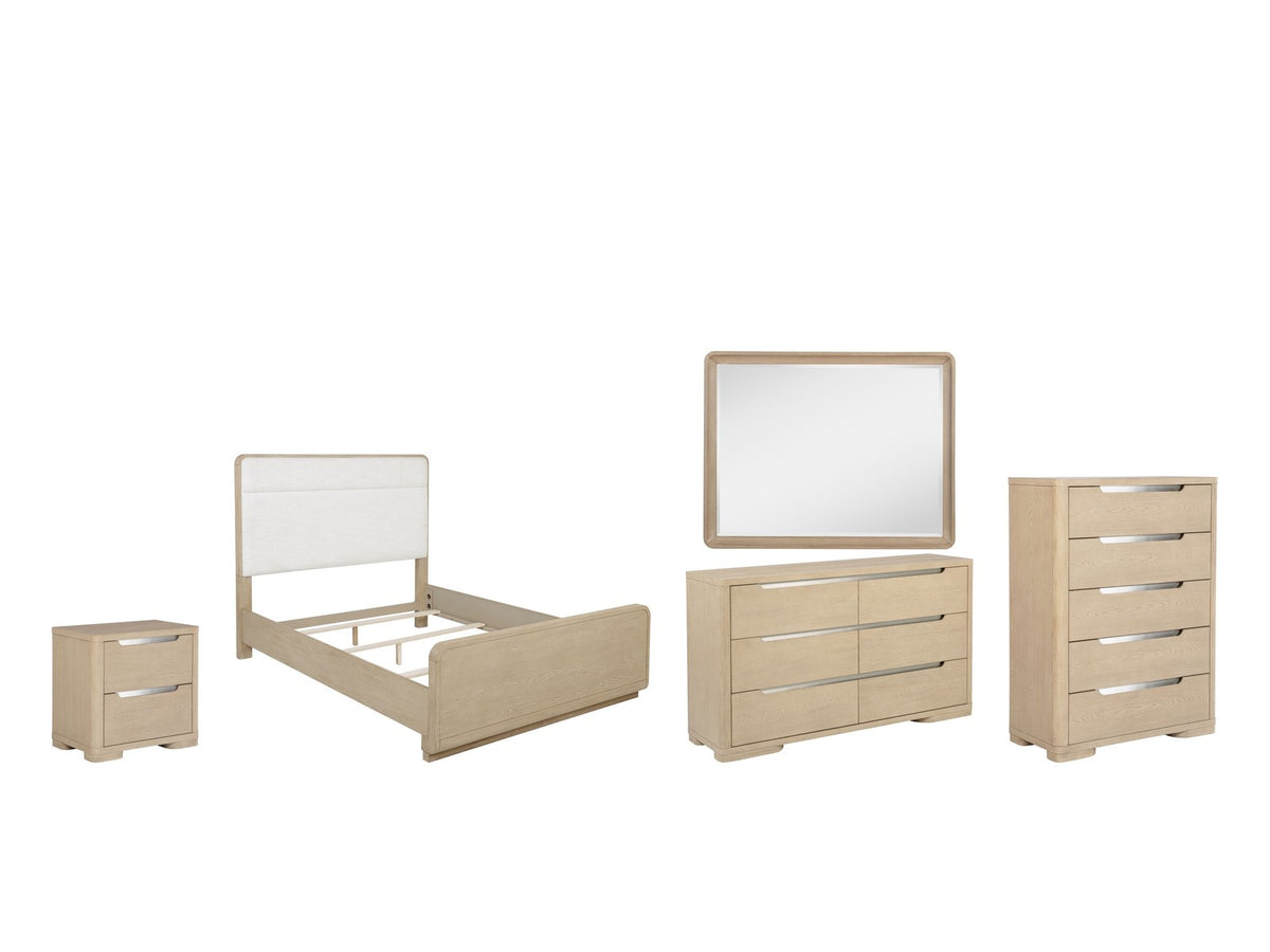 Osimo Light Elm Upholstered Bedroom Set: What's included, 5-piece