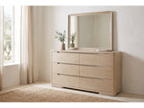 Osimo Light Elm Upholstered Bedroom Set: dresser with its mirror