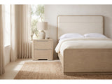 Osimo Light Elm Upholstered Bedroom Set: nightstand beside the bed