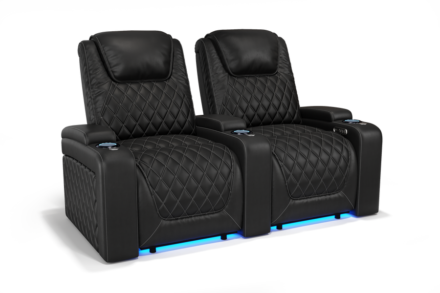 Valencia 2025 New Oslo Leather Home Theater Seating Row of 2, Midnight Black