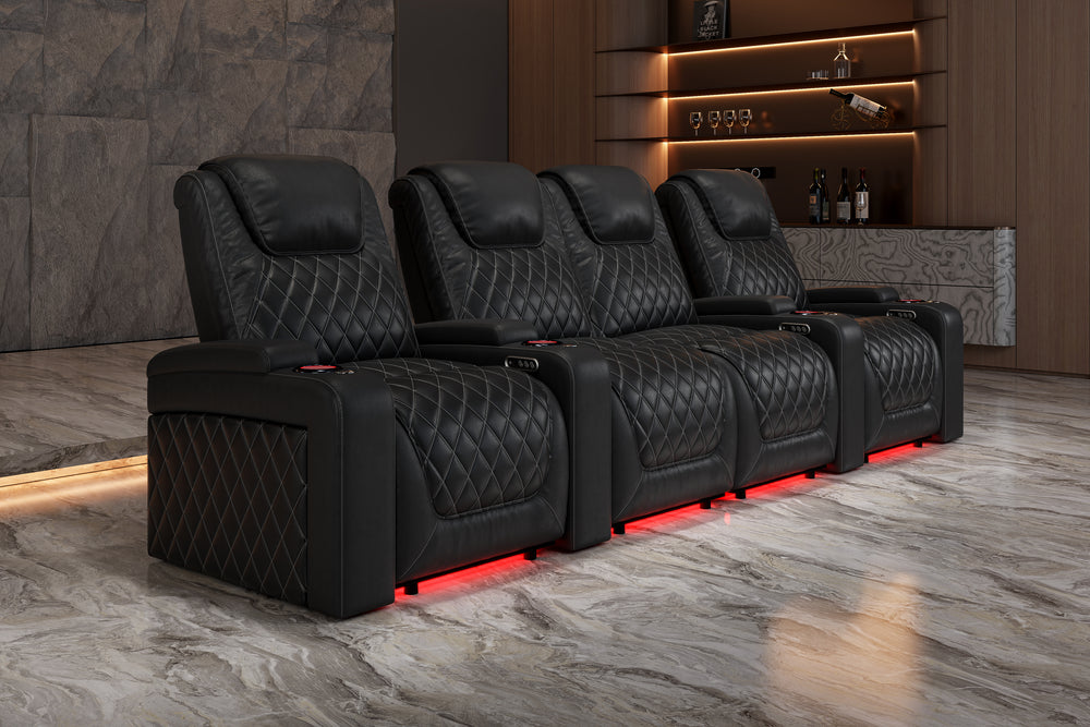 Valencia 2025 New Oslo Leather Home Theater Seating Row of 2, Midnight Black