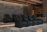 Valencia 2025 New Oslo Leather Home Theater Seating Row of 5 Set of 3 Center, Midnight Black