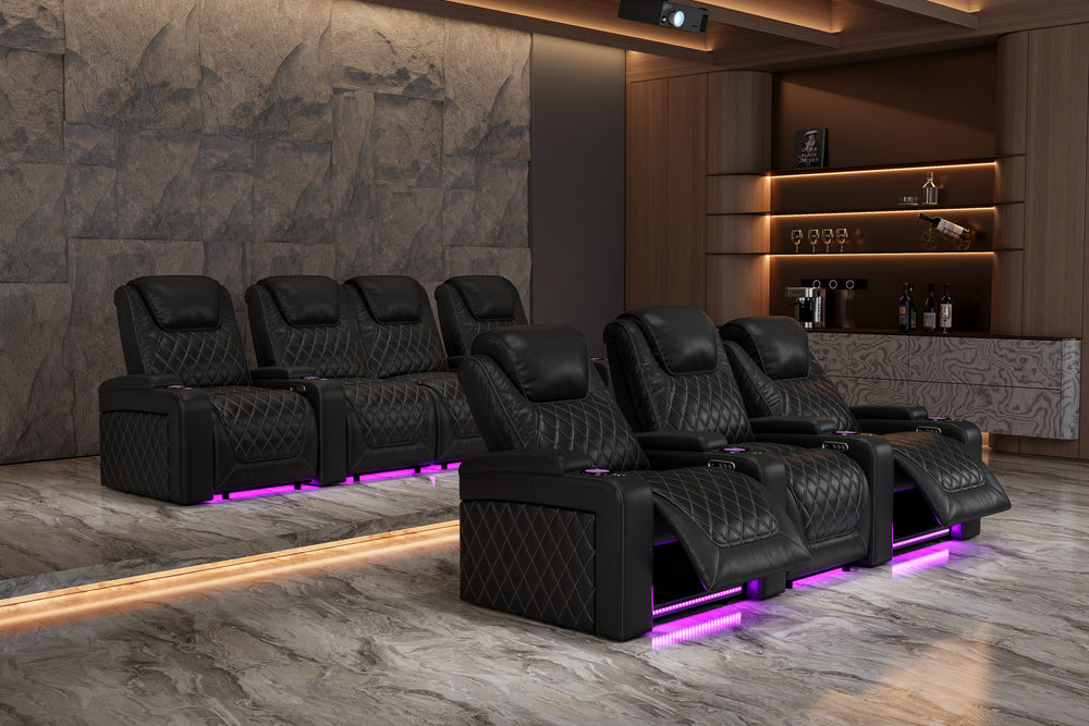 Valencia 2025 New Oslo Leather Home Theater Seating Row of 2, Midnight Black