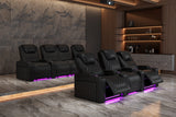 Valencia 2025 New Oslo Leather Home Theater Seating Row of 5 Set of 3 Center, Midnight Black