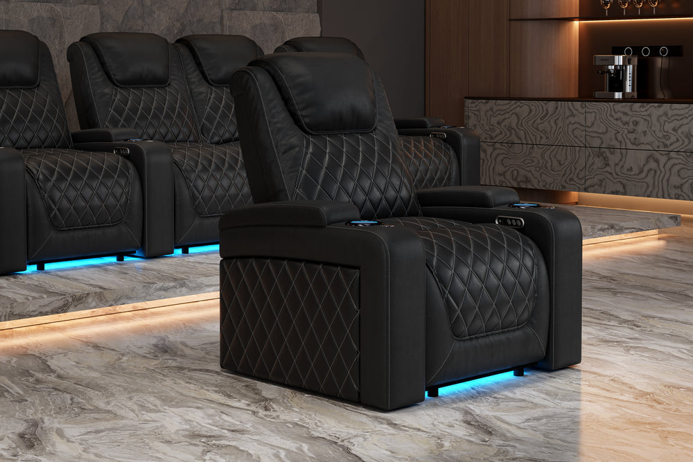 Valencia 2025 New Oslo Leather Home Theater Seating Row of 2, Midnight Black