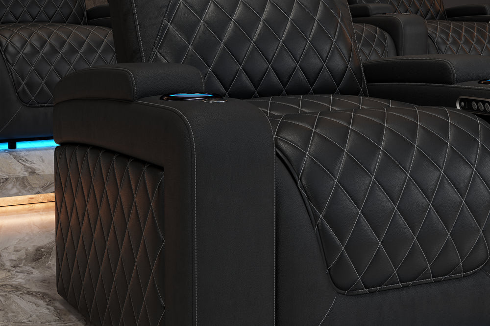 Valencia 2025 New Oslo Leather Home Theater Seating Row of 2, Midnight Black