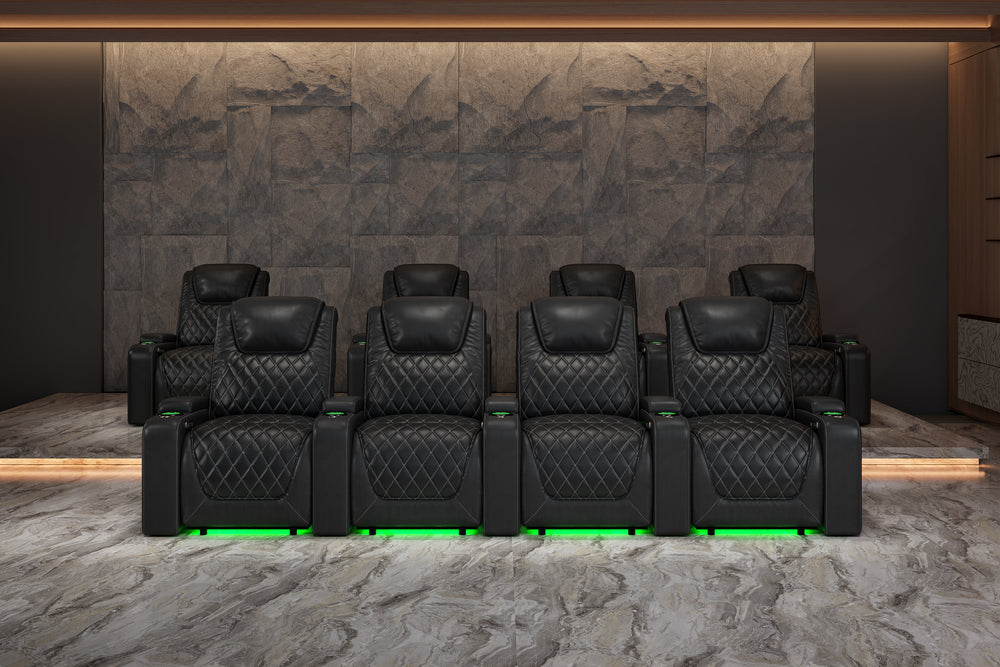 Valencia 2025 New Oslo Leather Home Theater Seating Row of 2, Midnight Black
