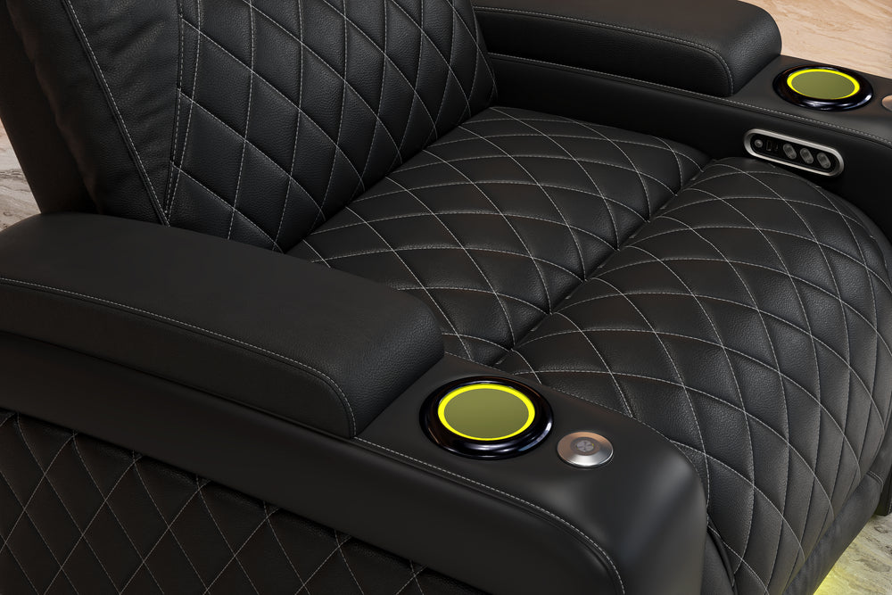 Valencia 2025 New Oslo Leather Home Theater Seating Row of 2, Midnight Black
