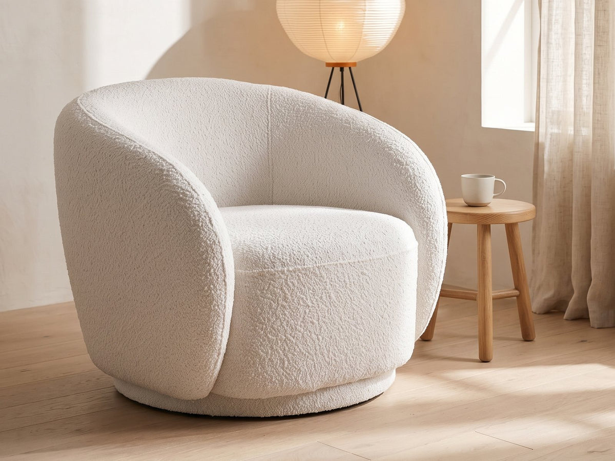 Ostuni Boucle Swivel Chair seen from another angle