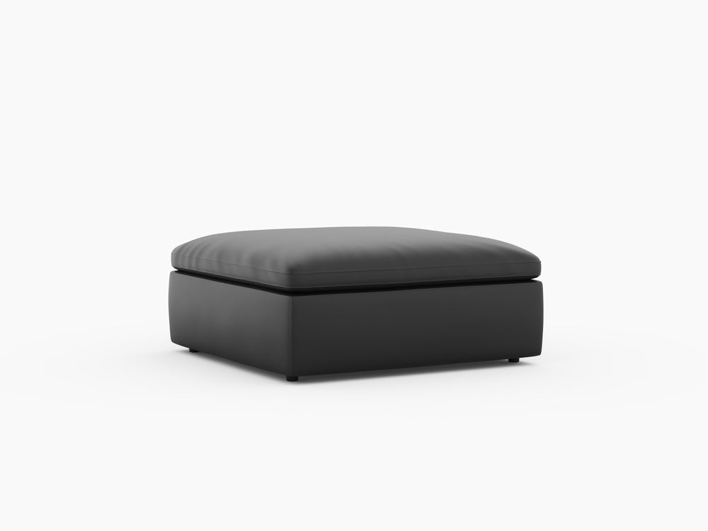 Valencia Isola Cloud Top Grain Leather Theater Lounge Modular Sofa Ottoman, Black Color