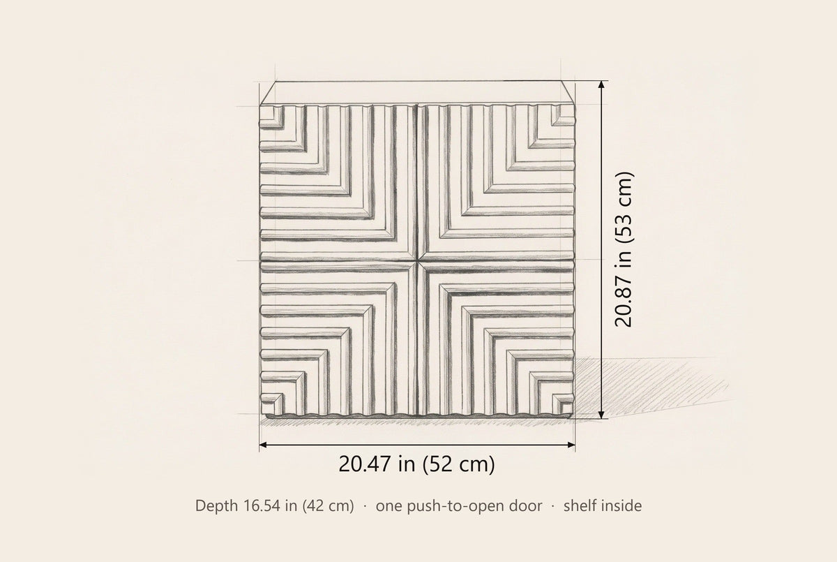 Ozieri nightstand dimensions: 20.47 in wide, 20.87 in high, 16.54 in deep