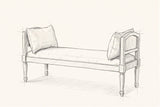 Pencil sketch of the Paciano bench, drawn from the same three-quarter view