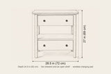 Palau nightstand dimensions: 28.5 in wide, 27 in high, 24.5 in deep