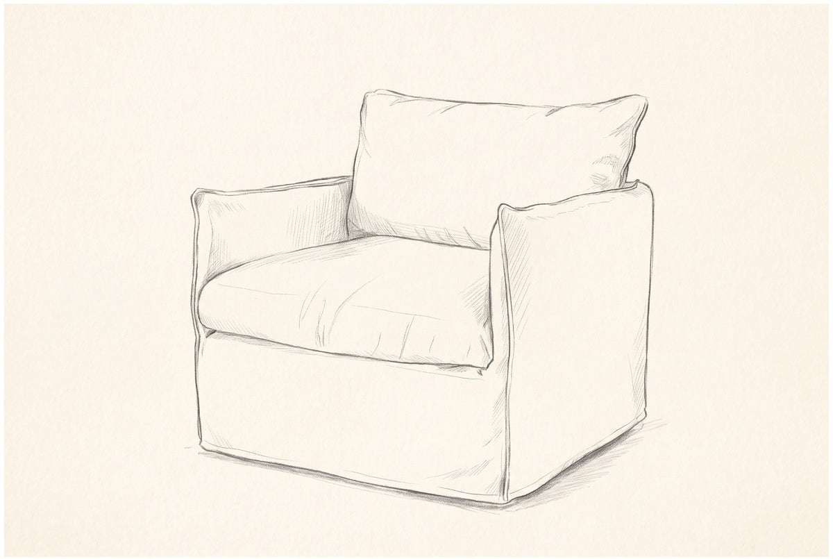 Pencil sketch of the Palazzolo club chair, three-quarter view
