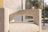 Close-up of the Palermiti Three-Leg Boucle Dining Chair: boucle