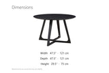 Paola 47.5-Inch Round Black Ash Dining Table dimensions