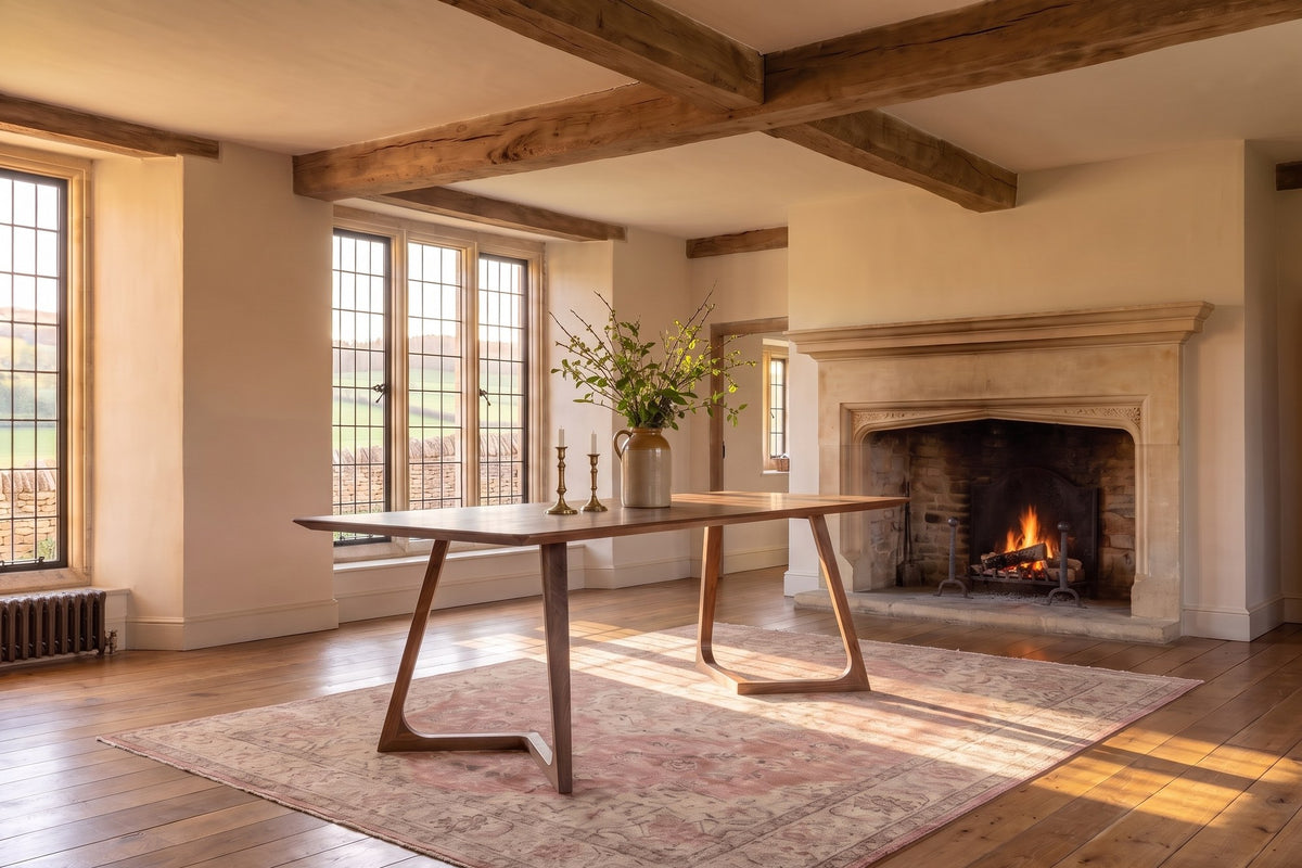 Papasidero 71-Inch Rectangular Solid Walnut Dining Table in an English country dining room