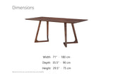 Papasidero 71-Inch Rectangular Solid Walnut Dining Table dimensions