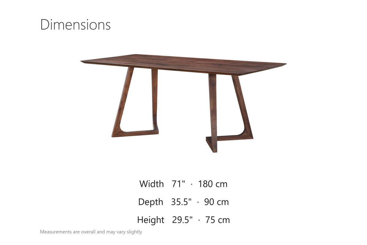 Papasidero 71-Inch Rectangular Solid Walnut Dining Table dimensions