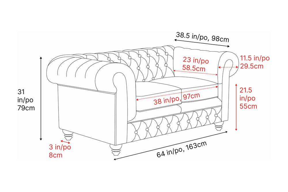 Valencia Parma 64" Full Aniline Leather Chesterfield Loveseat Sofa, Antique White Color