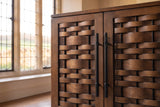 Close-up of the Pedace 35-Inch 2-Door Reclaimed Pine Woven-Front Cabinet: weave