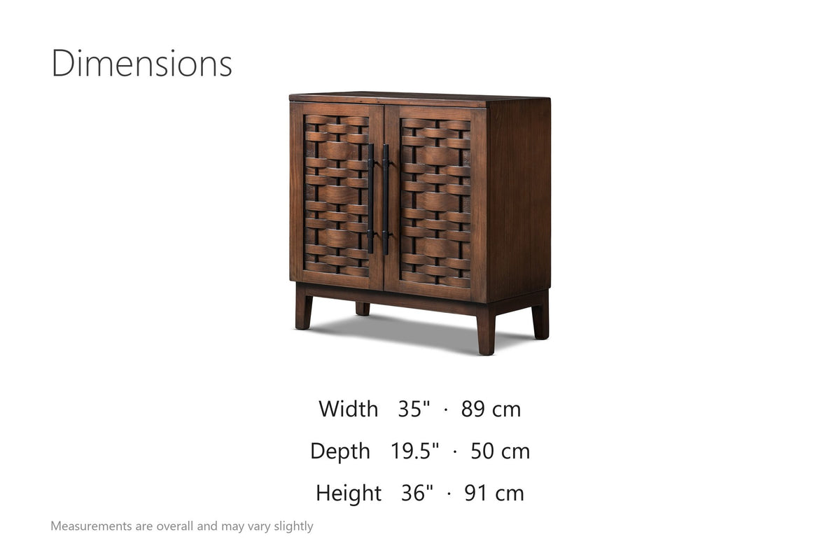 Pedace 35-Inch 2-Door Reclaimed Pine Woven-Front Cabinet dimensions