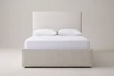 Penne ivory canvas bed with a white mattress and pillows (not included), front view