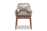 Pentone Woven Rope and Mahogany Dining Arm Chair, front view