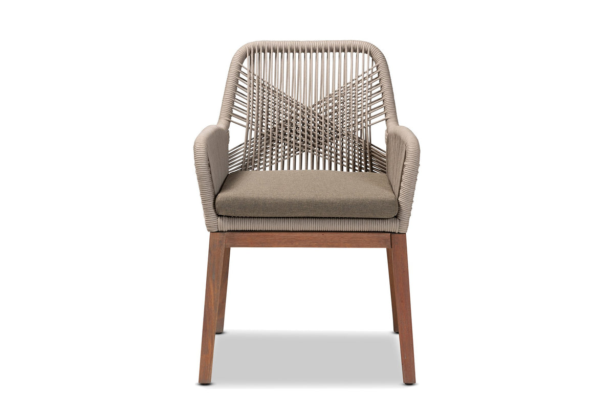 Pentone Woven Rope and Mahogany Dining Arm Chair, front view