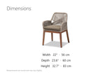 Pentone Woven Rope and Mahogany Dining Arm Chair dimensions