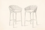 Pencil sketch of the two Petralia counter stools, drawn from the same three-quarter view