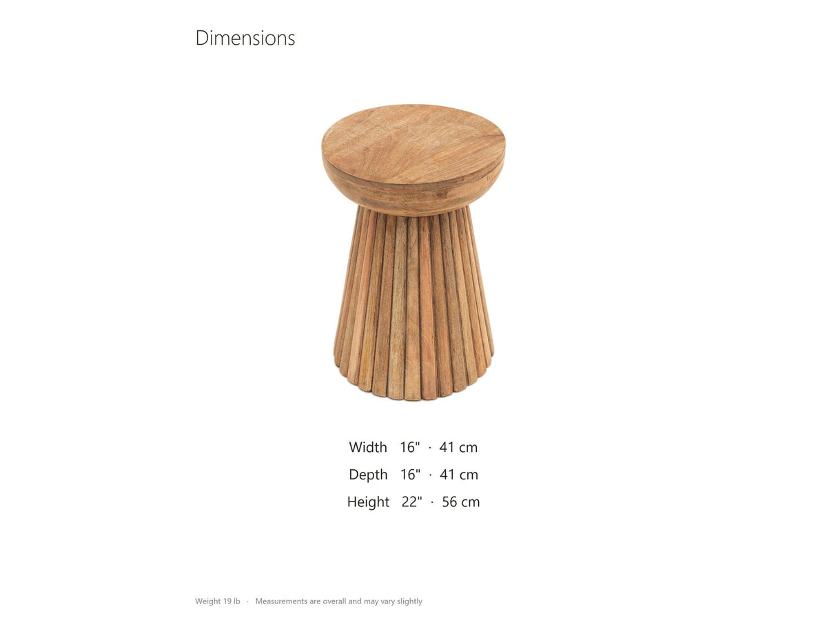 Petroio Fluted Mango Mushroom Side Table dimensions: 16.0 in wide, 16.0 in deep, 22.0 in high