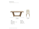Picinisco 74-Inch Extendable Oak Veneer Dining Set with 4 Chairs dimensions: table 74 in long (94 in with the 20 in leaf), 43 in wide and 30 in high; each chair 19 in wide, 23.5 in deep and 38.5 in high, seat 20 in high
