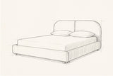 Pencil sketch of the Pietrabbondante bed with a mattress and two pillows, drawn from the same three-quarter view