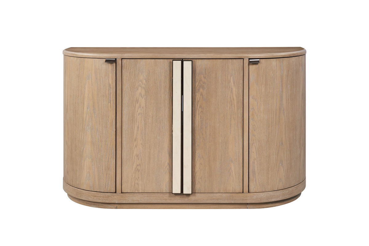 Pietrafitta 54-Inch 4-Door Rounded Oak Veneer Server with Stone Pulls, front view