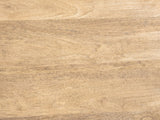 Close-up of the Pievepelago Natural Mango Fluted Drum Side Table: the natural mango grain of the top