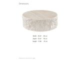 Piombino Faux Travertine Fiberglass Drum Coffee Table dimensions: 35.43 in wide, 35.43 in deep, 13.96 in high