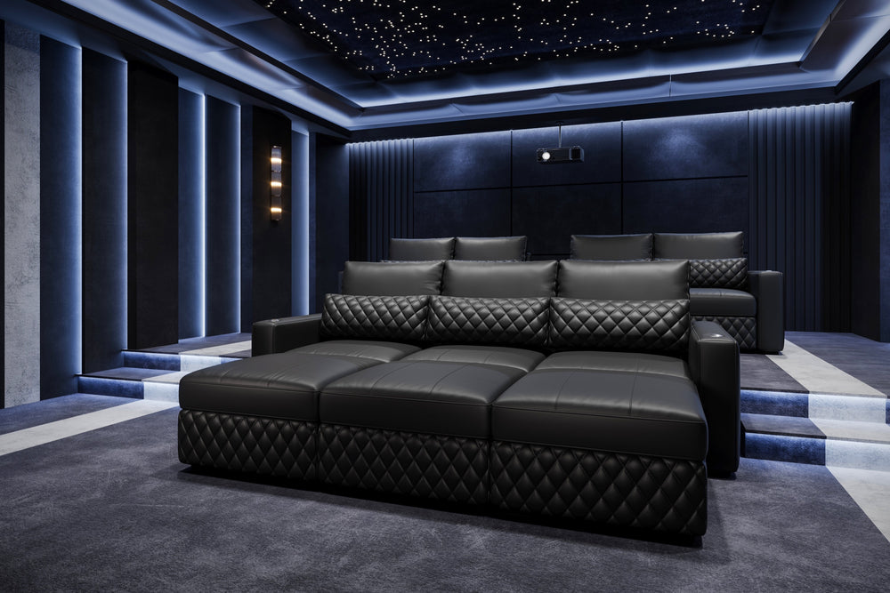 Valencia Pisa Top Grain Nappa 11000 Leather Lounge Sectional Sofa, Loveseat, Black