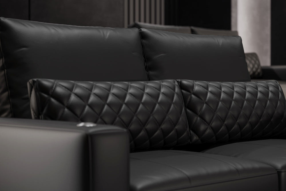 Valencia Pisa Top Grain Nappa 11000 Leather Lounge Sectional Sofa, U Shape Sectional, Black
