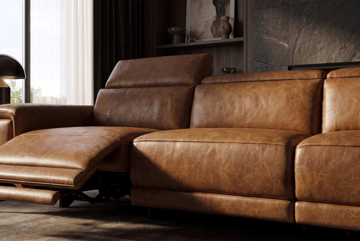Valencia Pista Distressed Leather Reclining Sofa