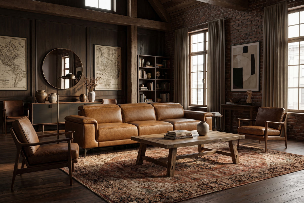 Valencia Pista Distressed Leather Reclining Sofa