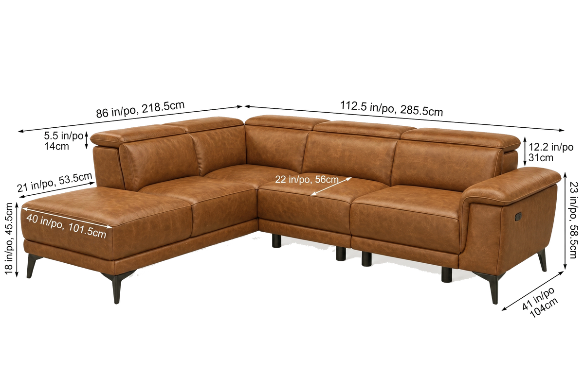 Valencia Pista Distressed Leather Reclining Chaise Sectional Sofa