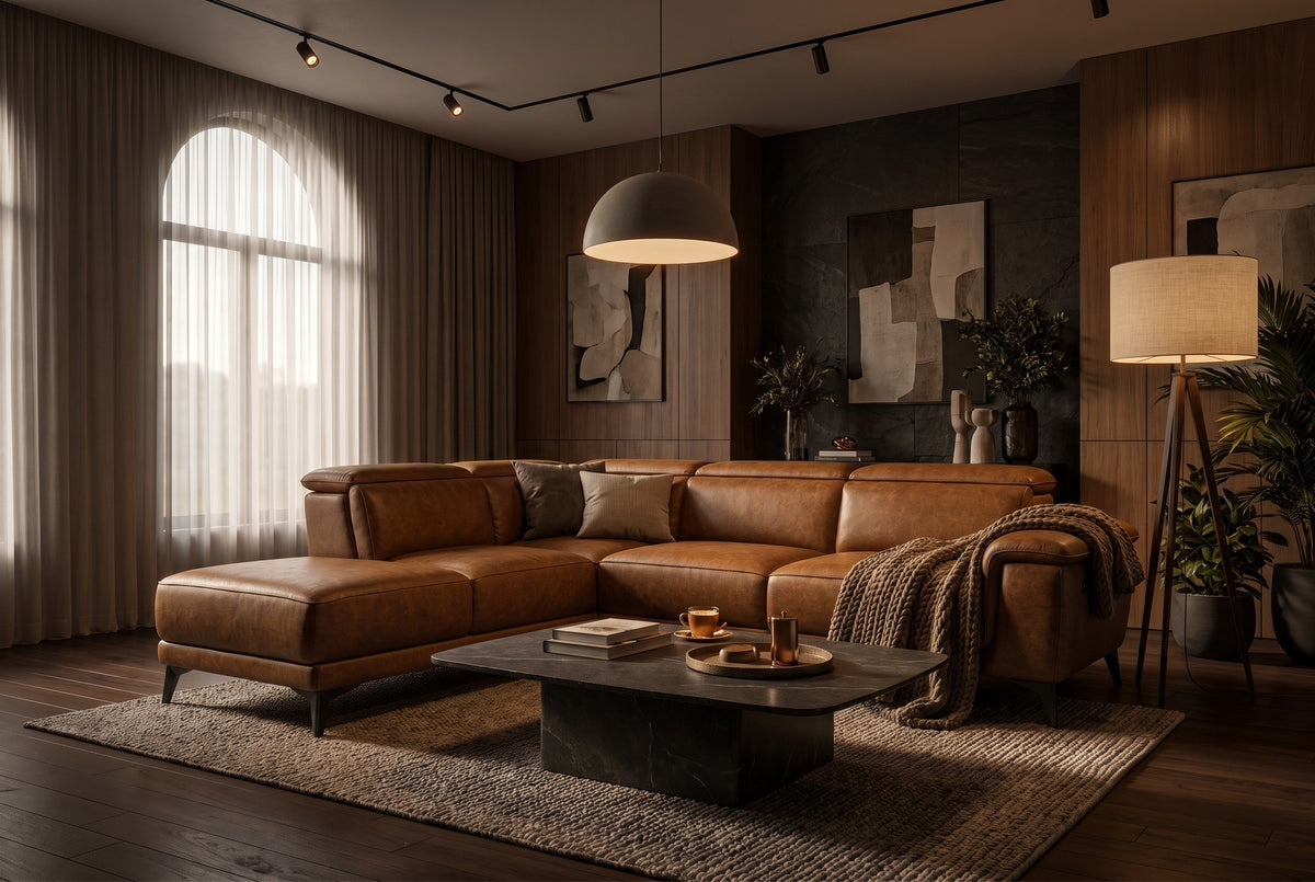 Valencia Pista Distressed Leather Reclining Chaise Sectional Sofa