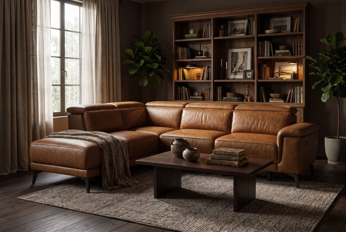 Valencia Pista Distressed Leather Reclining Chaise Sectional Sofa
