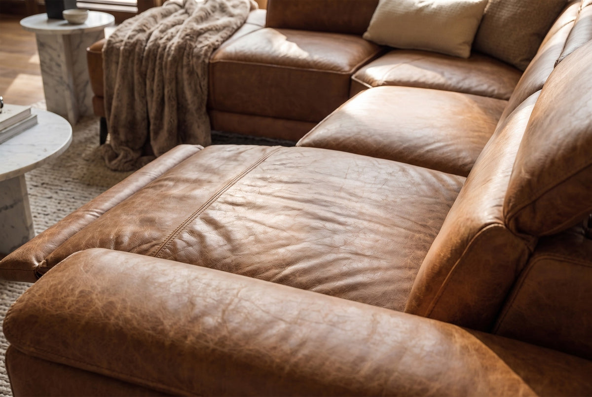 Valencia Pista Distressed Leather Reclining Chaise Sectional Sofa
