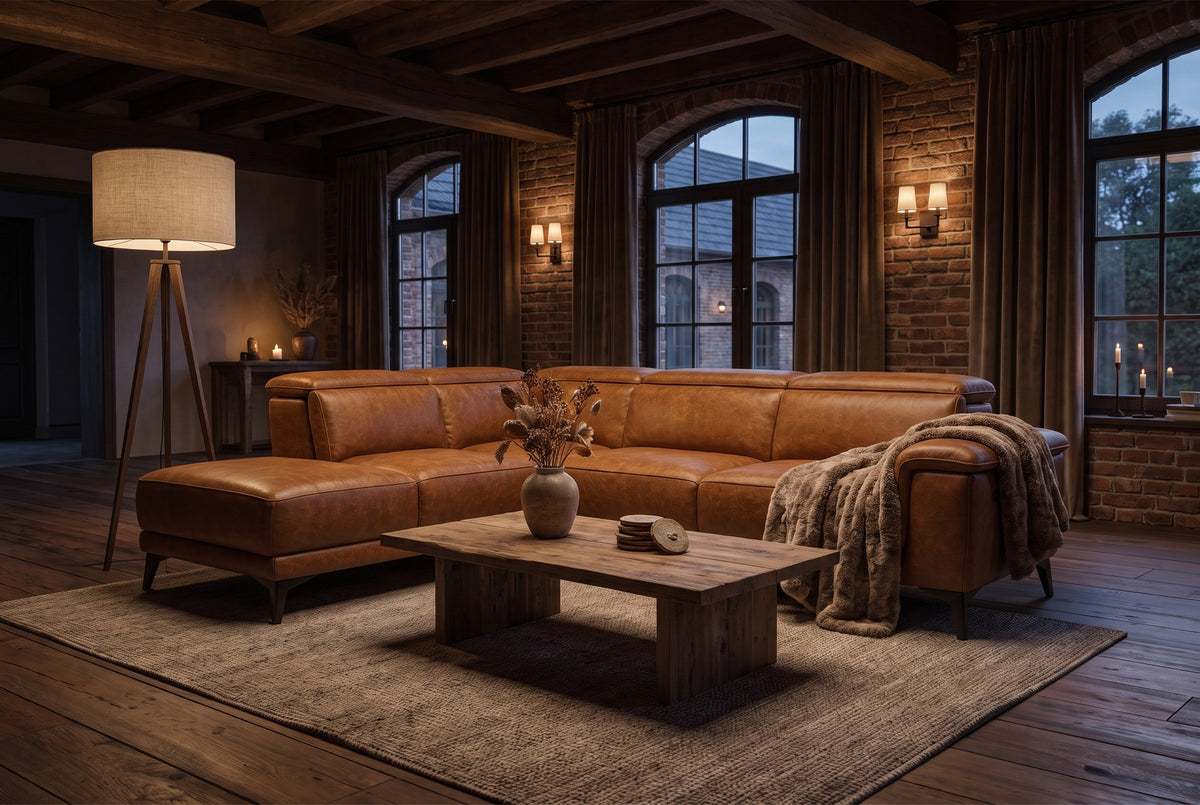 Valencia Pista Distressed Leather Reclining Chaise Sectional Sofa