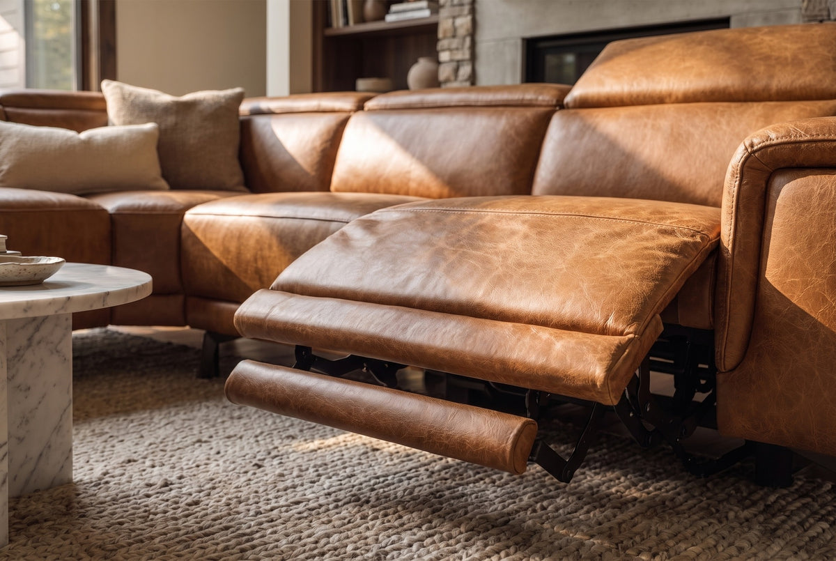Valencia Pista Distressed Leather Reclining Chaise Sectional Sofa